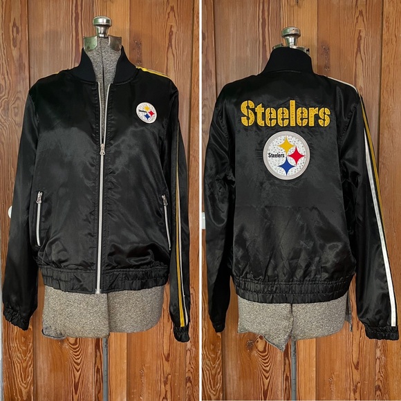 NFL Pittsburgh Steelers Black Satin Rhinestone & Embroidered Jacket - XL - Picture 1 of 13